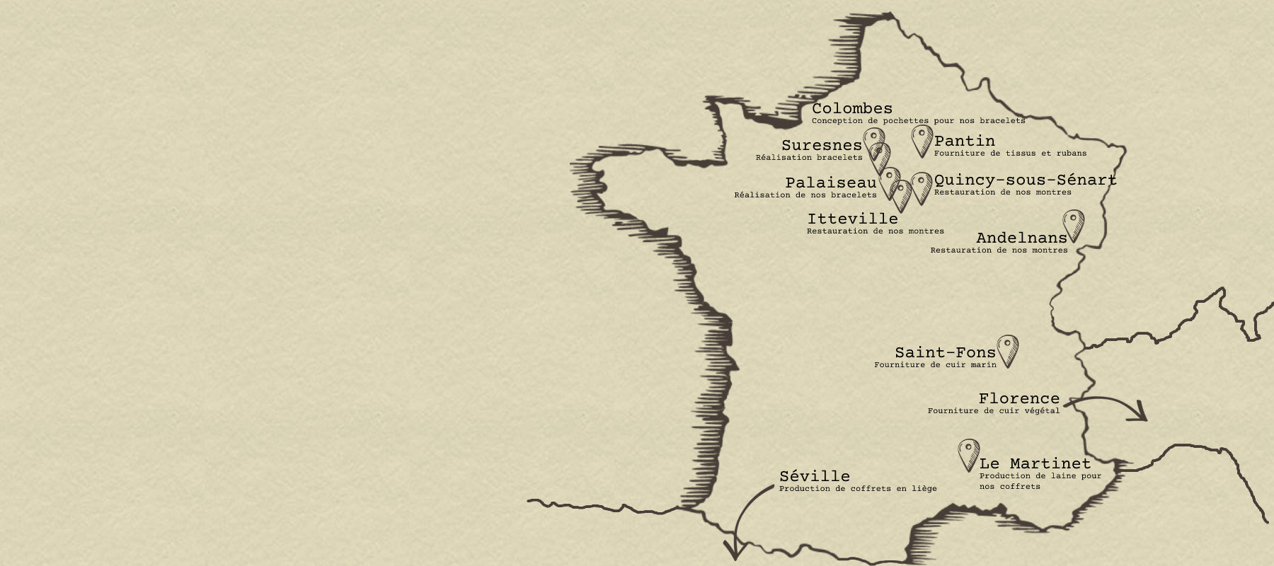 Carte des artisans horlogers, maroquiniers et fournisseurs responsables de la remontrerie, horlogerie raisonnée.